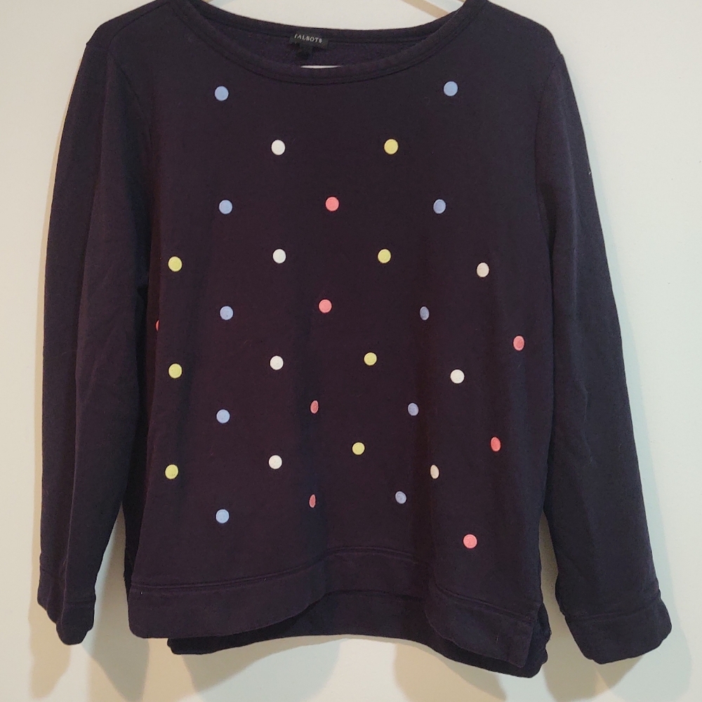 TALBOTS Navy Blue Polka Dot Sweater by Talbots with Long Sleeves